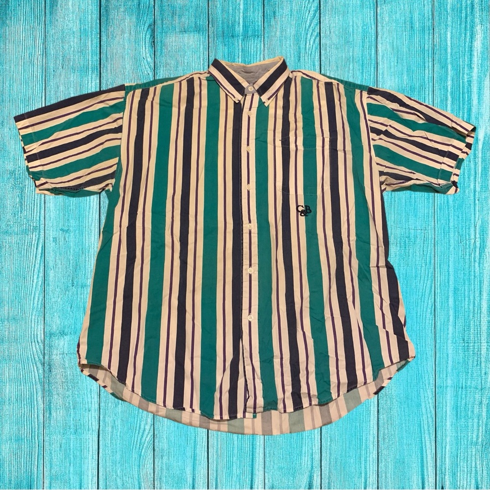 Vintage Croft And Barrow Button Up Down Shirt 90’s Colors Purple Green Retro